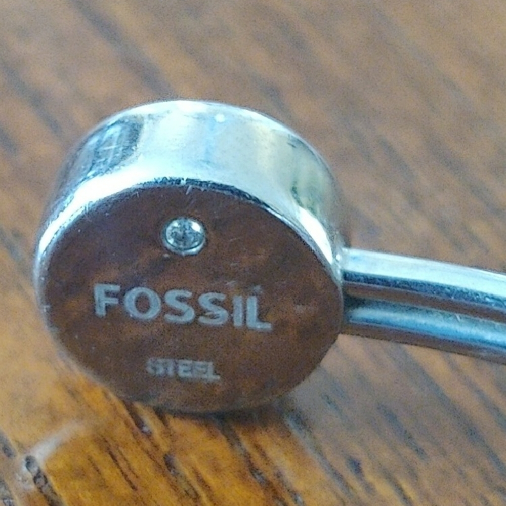 Fossil Steel and Crystal Open Bangle Cuff, Approx 7" - Picture 3 of 3